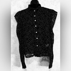Lulus Black Sheer Floral Lace Rhinestone Buttons Puffed Long Sleeve Size Medium